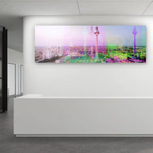 Lade das Bild in den Galerie-Viewer, Aluminiumbild gebürstet Bunte Berlin Skyline Geometrisch Panorama
