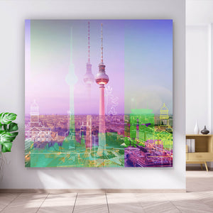 Acrylglasbild Bunte Berlin Skyline Geometrisch Quadrat