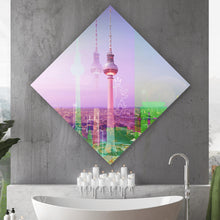 Lade das Bild in den Galerie-Viewer, Aluminiumbild gebürstet Bunte Berlin Skyline Geometrisch Raute
