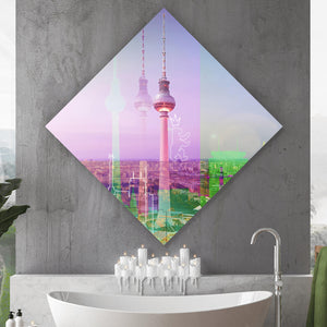 Aluminiumbild gebürstet Bunte Berlin Skyline Geometrisch Raute