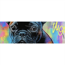 Lade das Bild in den Galerie-Viewer, Spannrahmenbild Bunte Bulldogge vor lebendigem Graffiti Hintergrund Panorama
