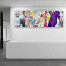 Lade das Bild in den Galerie-Viewer, Aluminiumbild gebürstet Bunte Collage mit Comicfiguren Roger Panorama
