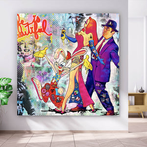 Poster Bunte Collage mit Comicfiguren Roger Quadrat