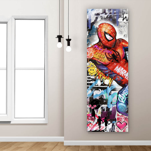 Poster Bunte Collage mit Superhelden Pop Art Panorama Hoch