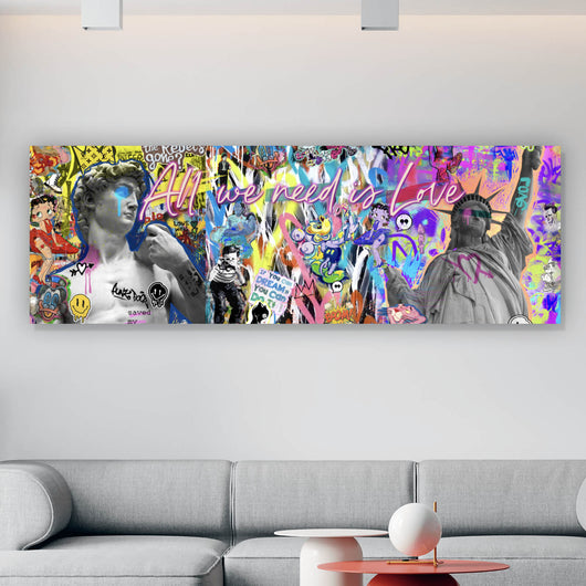 Aluminiumbild Bunte Comicfiguren Pop Art Panorama