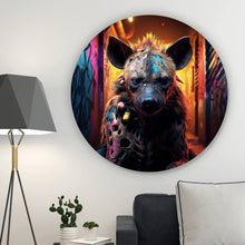 Lade das Bild in den Galerie-Viewer, Aluminiumbild gebürstet Bunte Hyäne im Street Art Stil Kreis
