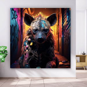 Acrylglasbild Bunte Hyäne im Street Art Stil Quadrat