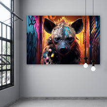 Lade das Bild in den Galerie-Viewer, Aluminiumbild gebürstet Bunte Hyäne im Street Art Stil Querformat
