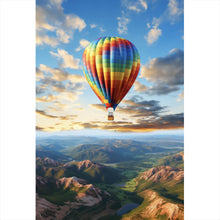 Lade das Bild in den Galerie-Viewer, Leinwandbild Bunter Heißluftballon im Flug Hochformat
