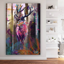 Lade das Bild in den Galerie-Viewer, Leinwandbild Bunter Hirsch Abstrakt Art Hochformat
