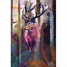 Lade das Bild in den Galerie-Viewer, Leinwandbild Bunter Hirsch Abstrakt Art Hochformat
