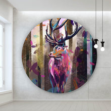 Lade das Bild in den Galerie-Viewer, Aluminiumbild Bunter Hirsch Abstrakt Art Kreis
