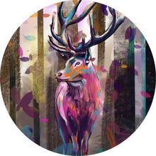 Lade das Bild in den Galerie-Viewer, Aluminiumbild gebürstet Bunter Hirsch Abstrakt Art Kreis
