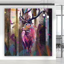 Lade das Bild in den Galerie-Viewer, Leinwandbild Bunter Hirsch Abstrakt Art Quadrat
