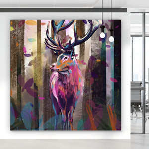 Leinwandbild Bunter Hirsch Abstrakt Art Quadrat