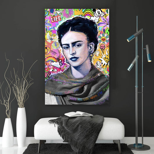 Spannrahmenbild Buntes Frida Portait Pop Art Hochformat