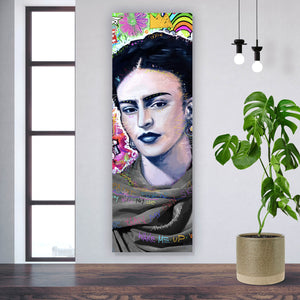 Spannrahmenbild Buntes Frida Portait Pop Art Panorama Hoch