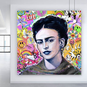 Aluminiumbild Buntes Frida Portait Pop Art Quadrat