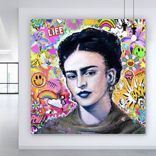 Lade das Bild in den Galerie-Viewer, Leinwandbild Buntes Frida Portait Pop Art Quadrat
