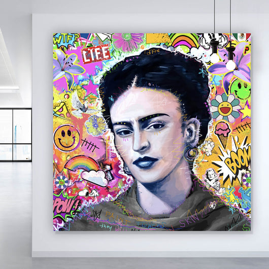 Leinwandbild Buntes Frida Portait Pop Art Quadrat