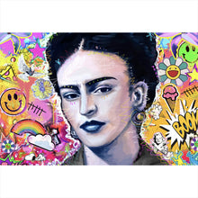 Lade das Bild in den Galerie-Viewer, Spannrahmenbild Buntes Frida Portait Pop Art Querformat
