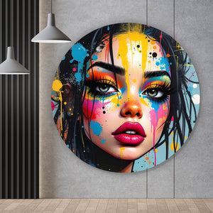 Aluminiumbild Buntes Gesicht einer Frau Modern Art Kreis