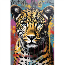 Lade das Bild in den Galerie-Viewer, Poster Buntes Graffiti eines Leoparden Portrait Hochformat
