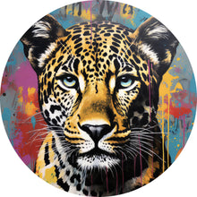 Lade das Bild in den Galerie-Viewer, Aluminiumbild Buntes Graffiti eines Leoparden Portrait Kreis
