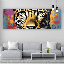 Lade das Bild in den Galerie-Viewer, Aluminiumbild Buntes Graffiti eines Leoparden Portrait Panorama
