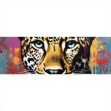 Lade das Bild in den Galerie-Viewer, Aluminiumbild gebürstet Buntes Graffiti eines Leoparden Portrait Panorama
