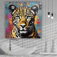 Lade das Bild in den Galerie-Viewer, Aluminiumbild Buntes Graffiti eines Leoparden Portrait Quadrat
