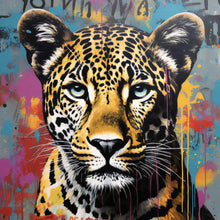 Lade das Bild in den Galerie-Viewer, Aluminiumbild Buntes Graffiti eines Leoparden Portrait Quadrat
