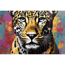 Lade das Bild in den Galerie-Viewer, Leinwandbild Buntes Graffiti eines Leoparden Portrait Querformat
