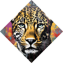 Lade das Bild in den Galerie-Viewer, Aluminiumbild Buntes Graffiti eines Leoparden Portrait Raute
