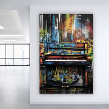 Lade das Bild in den Galerie-Viewer, Aluminiumbild gebürstet Buntes Klavier im Graffiti Look Hochformat

