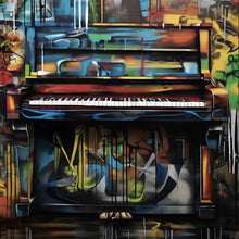 Lade das Bild in den Galerie-Viewer, Aluminiumbild Buntes Klavier im Graffiti Look Quadrat

