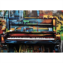 Lade das Bild in den Galerie-Viewer, Aluminiumbild gebürstet Buntes Klavier im Graffiti Look Querformat
