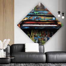 Lade das Bild in den Galerie-Viewer, Aluminiumbild Buntes Klavier im Graffiti Look Raute
