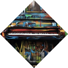Lade das Bild in den Galerie-Viewer, Aluminiumbild gebürstet Buntes Klavier im Graffiti Look Raute
