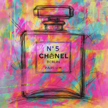 Lade das Bild in den Galerie-Viewer, Poster Parfum vor farbenfrohem Hintergrund Quadrat
