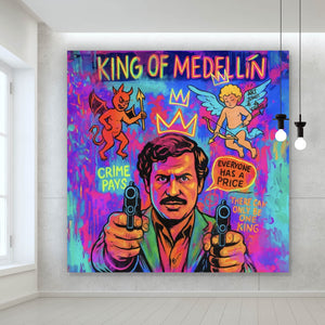 Spannrahmenbild Buntes Pop Art Wandbild mit ikonischer Figur Quadrat
