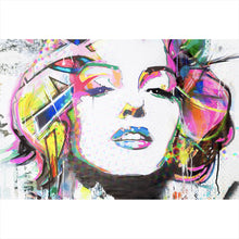 Lade das Bild in den Galerie-Viewer, Leinwandbild Buntes Portrait Marylin Graffiti Querformat
