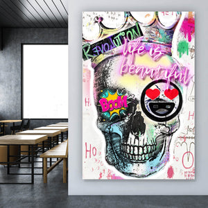 Leinwandbild Buntes Schädelgraffiti Hochformat