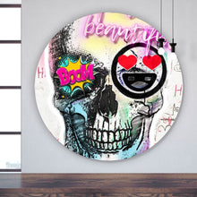 Lade das Bild in den Galerie-Viewer, Aluminiumbild gebürstet Buntes Schädelgraffiti Kreis
