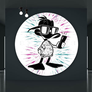Aluminiumbild Cartoon Ente mit Smartphone Kreis