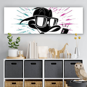 Acrylglasbild Cartoon Ente mit Smartphone Panorama