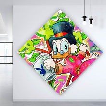 Lade das Bild in den Galerie-Viewer, Leinwandbild Cartoon Entenmotiv mit Dollarzeichen Raute
