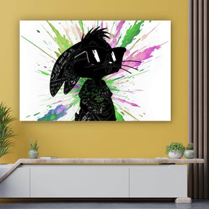 Aluminiumbild Cartoon Hase mit buntem Farbklecks Querformat