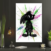 Lade das Bild in den Galerie-Viewer, Aluminiumbild gebürstet Cartoon Hase mit buntem Farbklecks Hochformat
