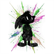 Lade das Bild in den Galerie-Viewer, Acrylglasbild Cartoon Hase mit buntem Farbklecks Hochformat

